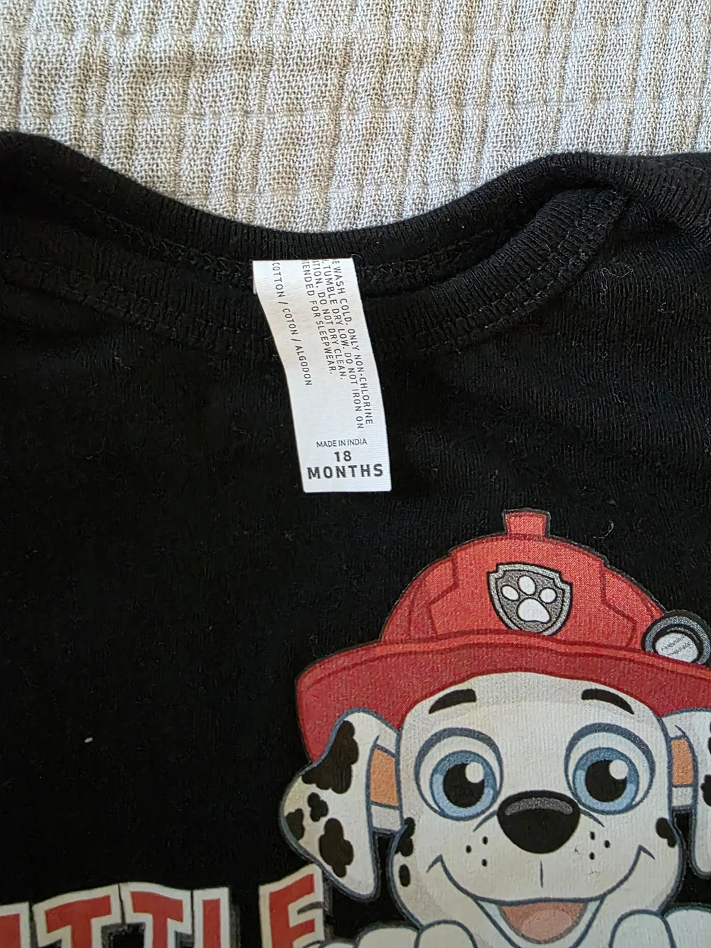 Little Brother Black Baby One-Piece Bodysuit with Fire Pup Graphic